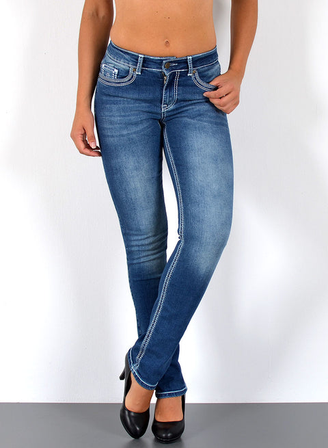 High Rise Jeans Hose Straight Fit mit dicker Naht Esra