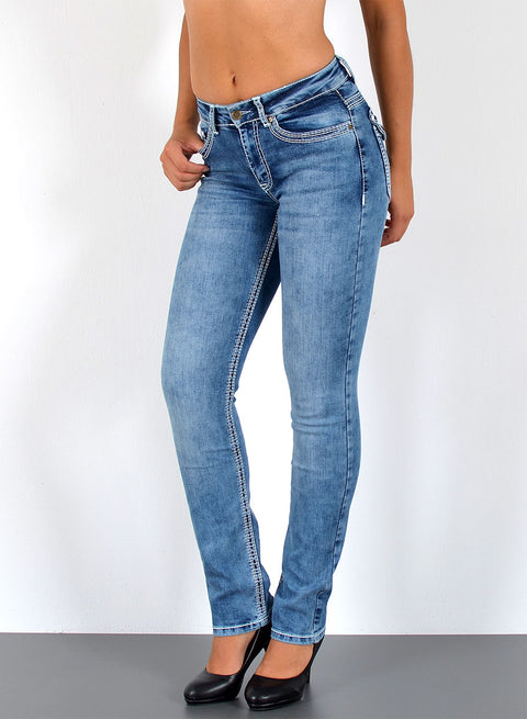 High Waist Jeans Hose Straight Fit mit dicker Naht Esra