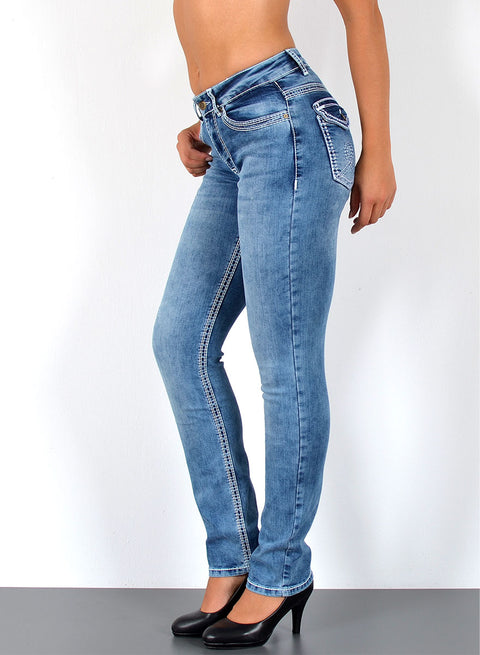 High Waist Jeans Hose Straight Fit mit dicker Naht Esra