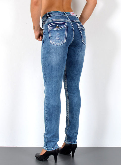 High Waist Jeans Hose Straight Fit mit dicker Naht Esra