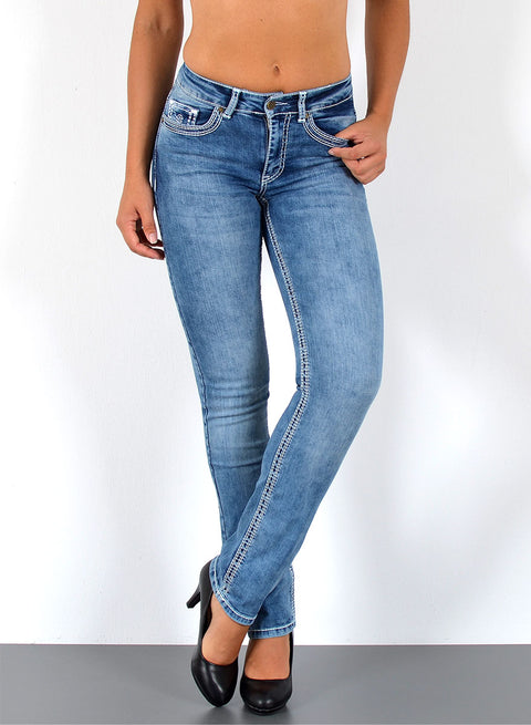 High Waist Jeans Hose Straight Fit mit dicker Naht Esra