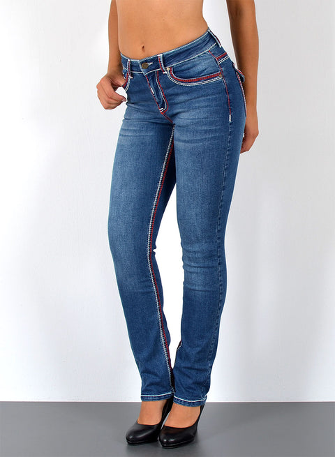 High Waist Jeans Hose Straight Fit mit dicker Naht Esra