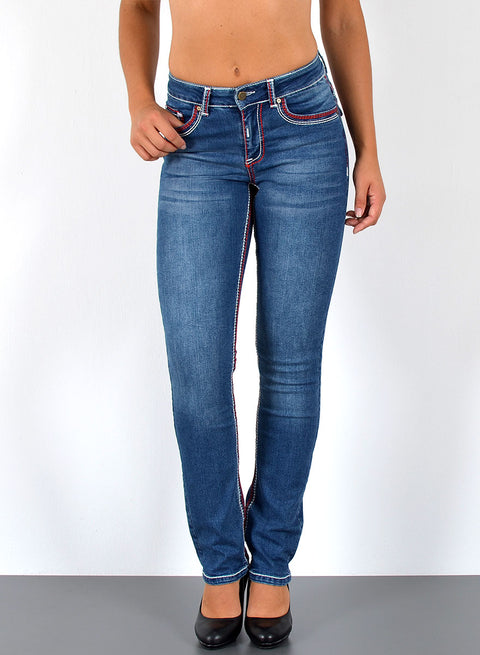 High Waist Jeans Hose Straight Fit mit dicker Naht Esra