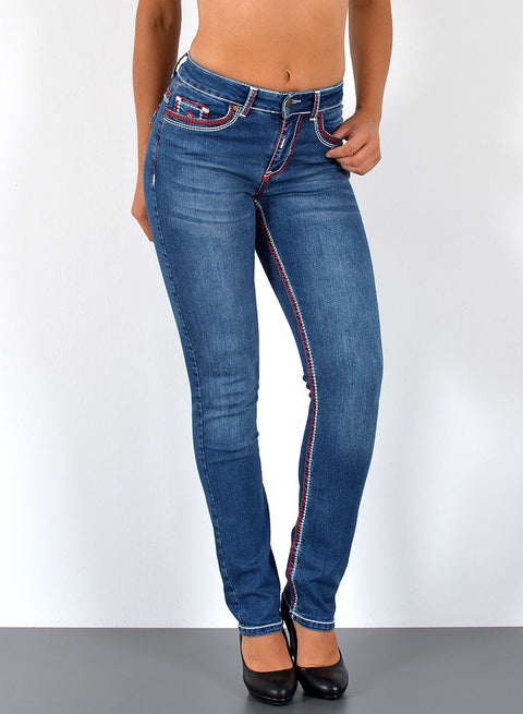 High Waist Jeans Hose Straight Fit mit dicker Naht Esra