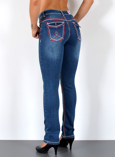 High Waist Jeans Hose Straight Fit mit dicker Naht Esra