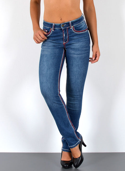 High Waist Jeans Hose Straight Fit mit dicker Naht Esra