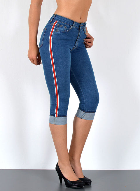 High Waist Capri Jeanshose mit Streifen