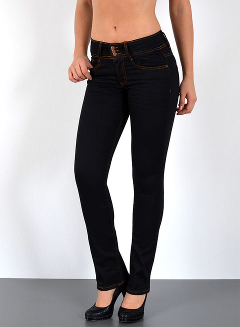 3 Knopf Bootcut Jeans Schwarz mit weitem Beim