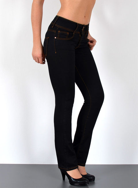 3 Knopf Bootcut Jeans Schwarz mit weitem Beim