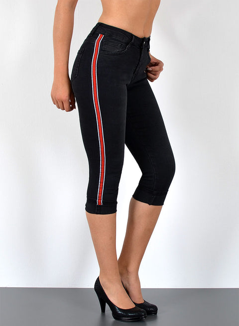 Hohe Leibhöhe Capri Jeanshose mit Streifen