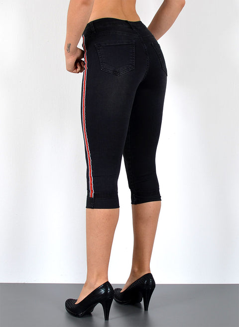 Hohe Leibhöhe Capri Jeanshose mit Streifen