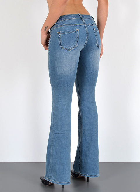 Damen Schlaghose Bootcut Jeans Low Rise