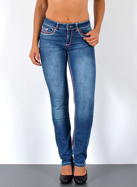 Hoch Bund Jeans Straight Fit mit dicker Naht