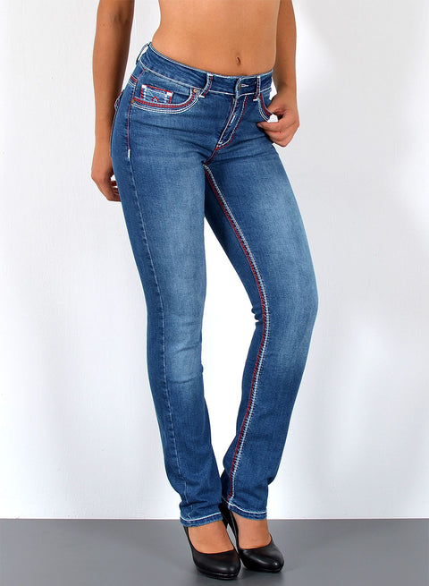 Hoch Bund Jeans Straight Fit mit dicker Naht