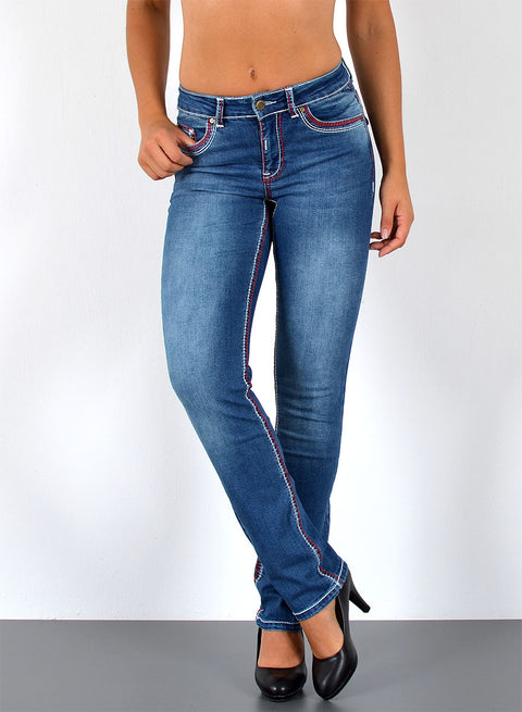 Hoch Bund Jeans Straight Fit mit dicker Naht