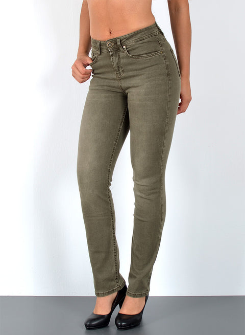 High Waist Damen Jeans Hose Straight Fit mit Stretch