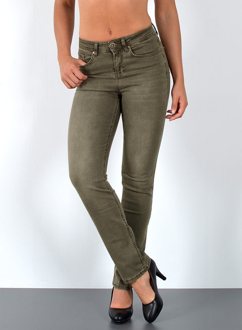 High Waist Damen Jeans Hose Straight Fit mit Stretch