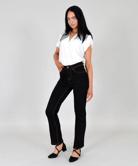 High Waist Straight Fit Jeans Hose Geradeschnitt