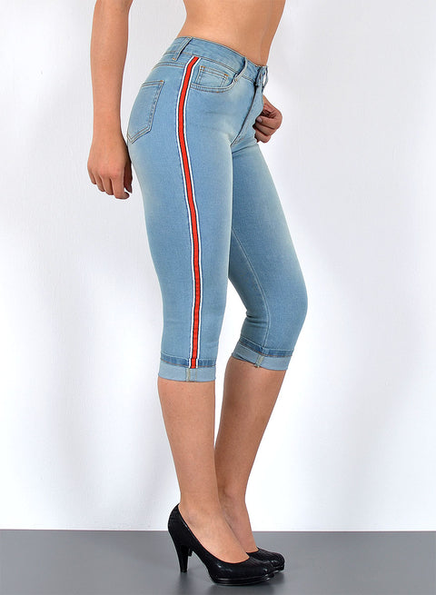 Damen kurze Jeans Hose mit Streifen