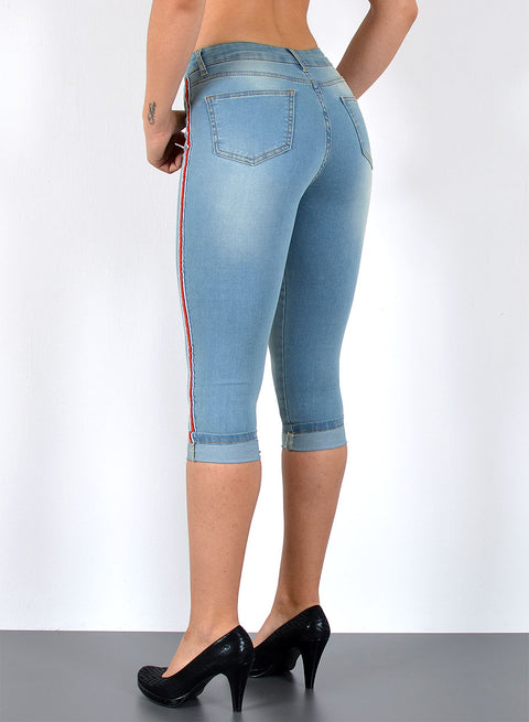 Damen kurze Jeans Hose mit Streifen