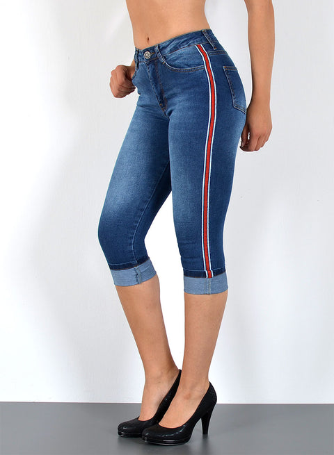 Damen Capri Jeans Hose mit Streifen