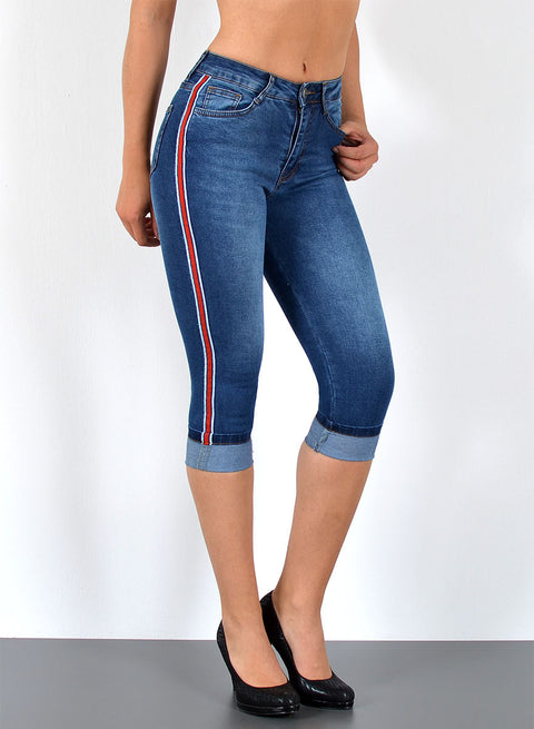 Damen Capri Jeans Hose mit Streifen