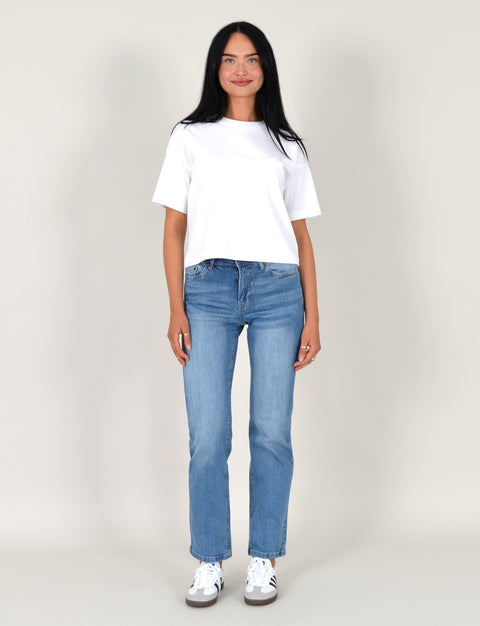 High Waist Damen Jeans Straight Fit Hose