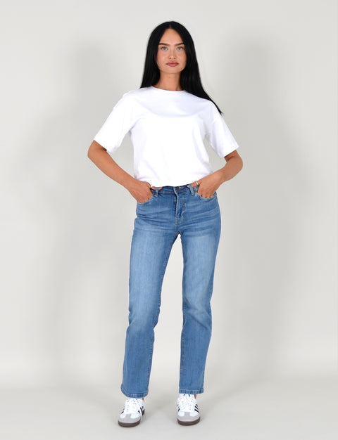 High Waist Damen Jeans Straight Fit Hose