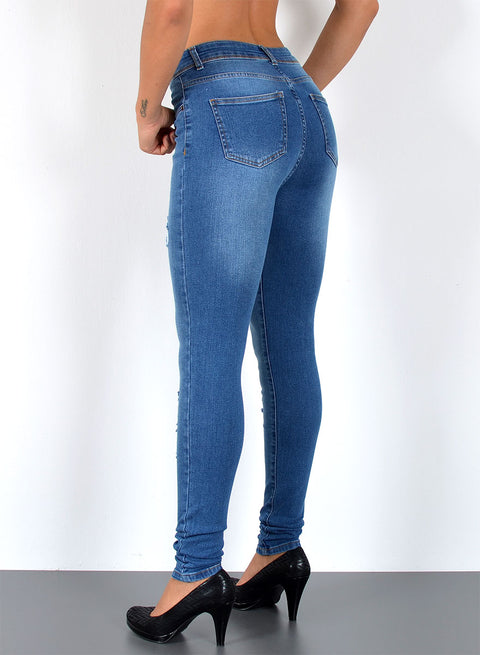High Waist Hose Jeans Skinny Damen bis Übergröße Risse Destroyed