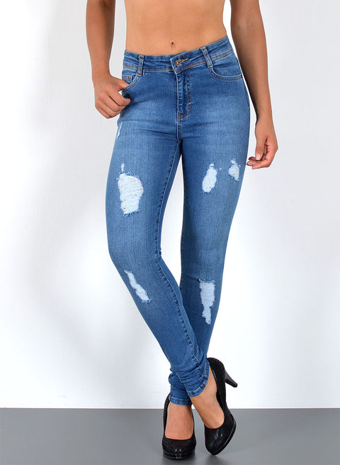 High Waist Hose Jeans Skinny Damen bis Übergröße Risse Destroyed