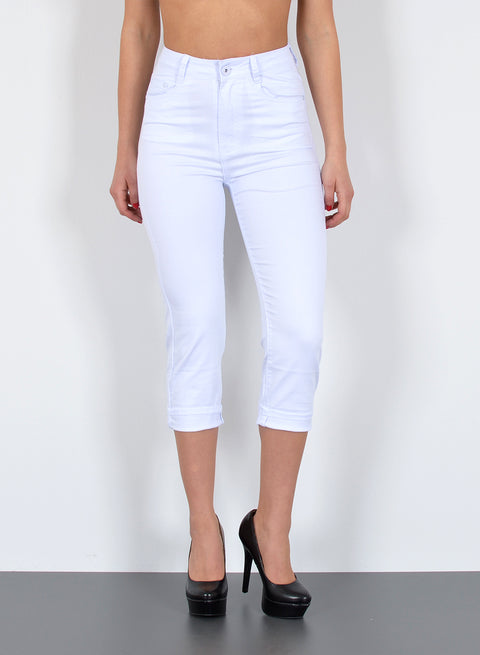 Weiße Jeans Damen Capri High Waist