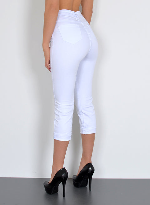 Weiße Jeans Damen Capri High Waist