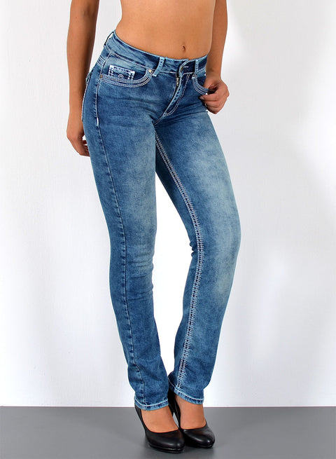 Hohe Bundhöhe Jeans Hose Straight Leg mit dicker Naht Esra