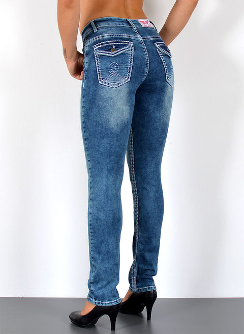 Hohe Bundhöhe Jeans Hose Straight Leg mit dicker Naht Esra