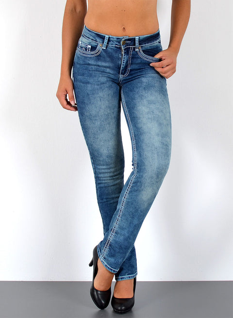 Hohe Bundhöhe Jeans Hose Straight Leg mit dicker Naht Esra