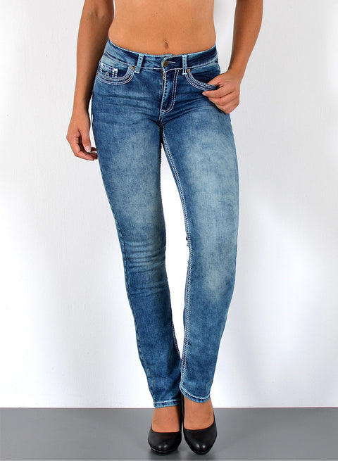 Hohe Bundhöhe Jeans Hose Straight Leg mit dicker Naht Esra
