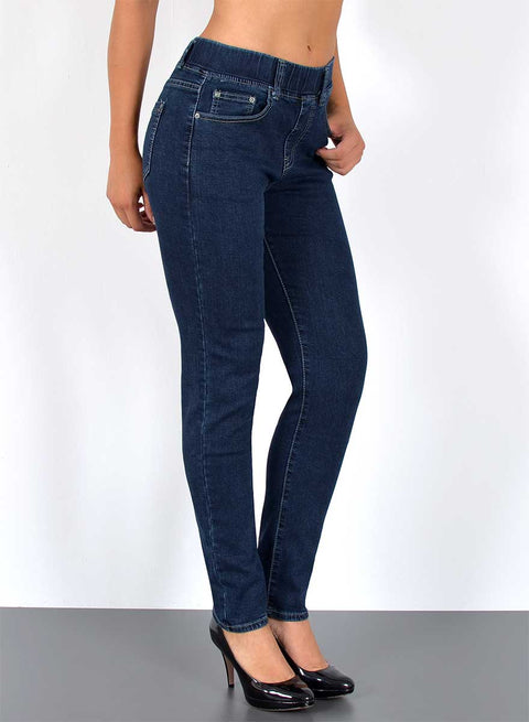 High Wiast Skinny Leg Jeans mit Gummibund Dunkelblau