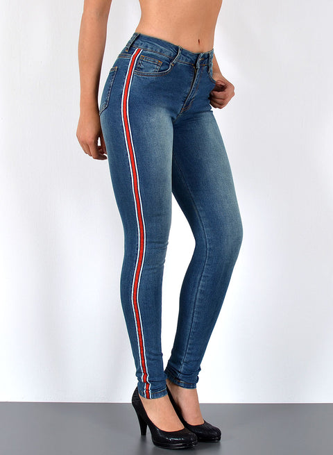 High Waist Jeans Skinny Fit mit Seitenstreifen