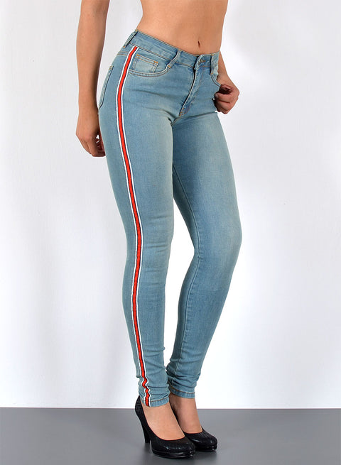 High Waist Damen Skinny Jeans mit Streifen