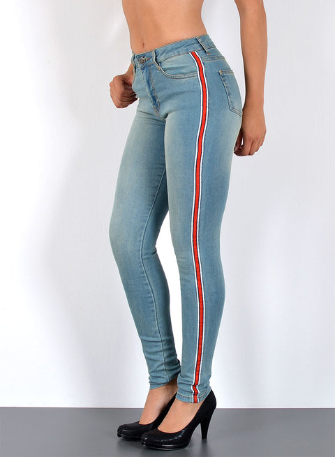 High Waist Damen Skinny Jeans mit Streifen