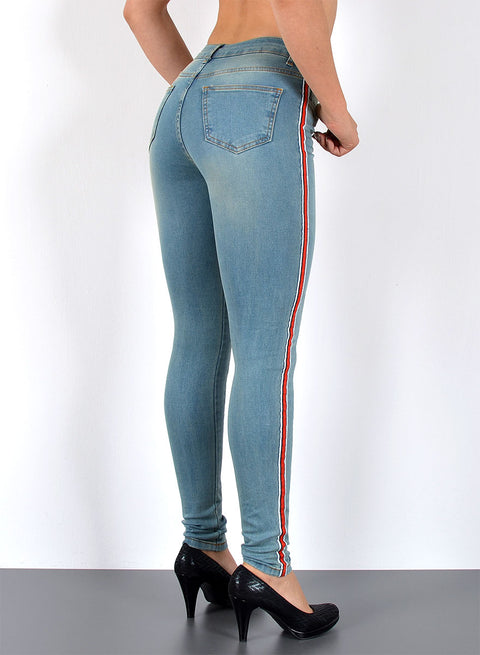 High Waist Damen Skinny Jeans mit Streifen