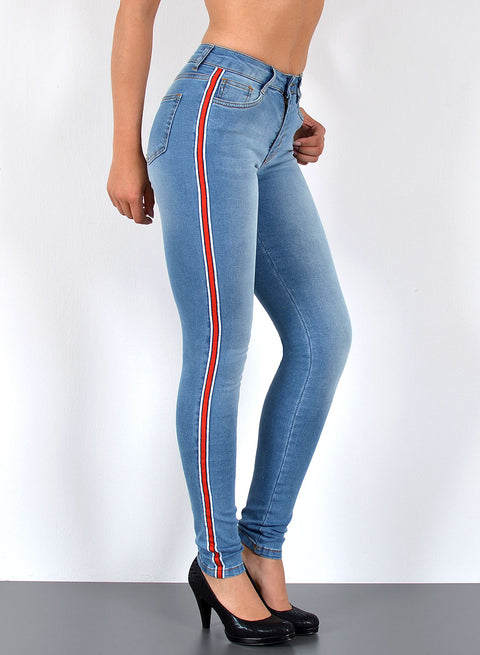 Hochbund Damen Jeans Skinny Fit mit Streifen