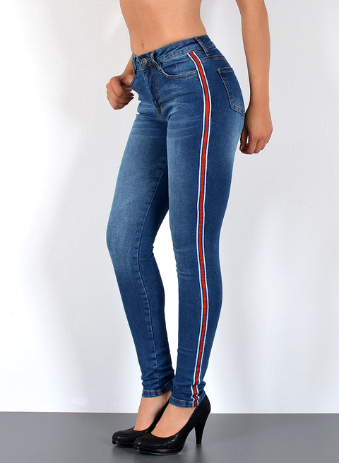 High Waist Damen Skinny Jeans mit Streifen