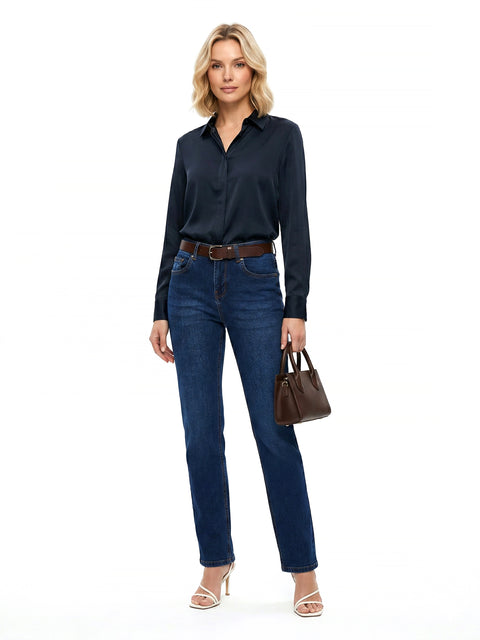 Damen Jeanshose Gerade-Schnitt mit hohem Bund