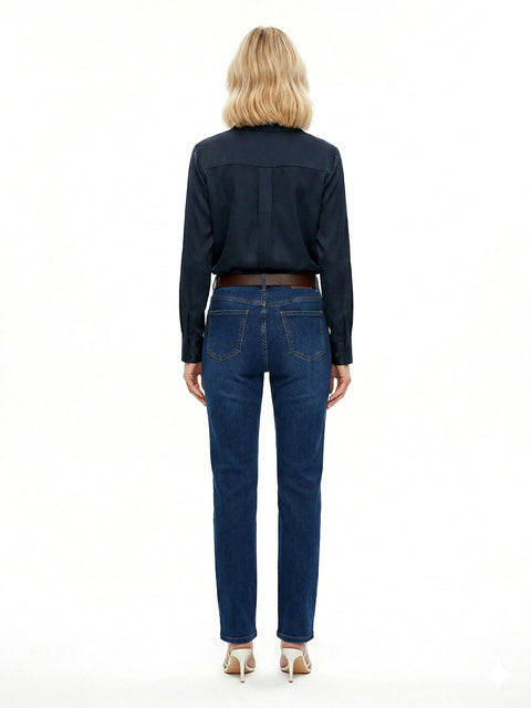 Damen Jeanshose Gerade-Schnitt mit hohem Bund