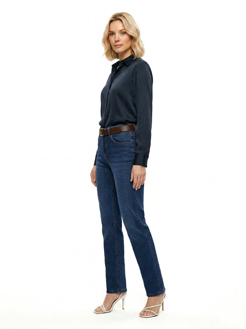 Damen Jeanshose Gerade-Schnitt mit hohem Bund