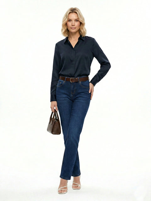 Damen Jeanshose Gerade-Schnitt mit hohem Bund