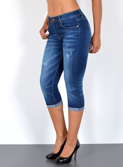 Damen Jeans 3/4 kurze Hose mit Risse