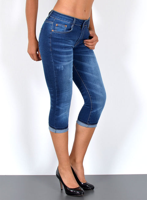 Damen Jeans 3/4 kurze Hose mit Risse