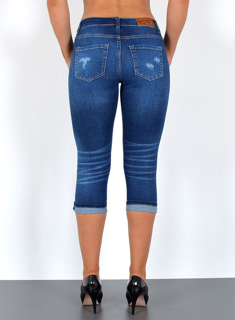 Damen Jeans 3/4 kurze Hose mit Risse